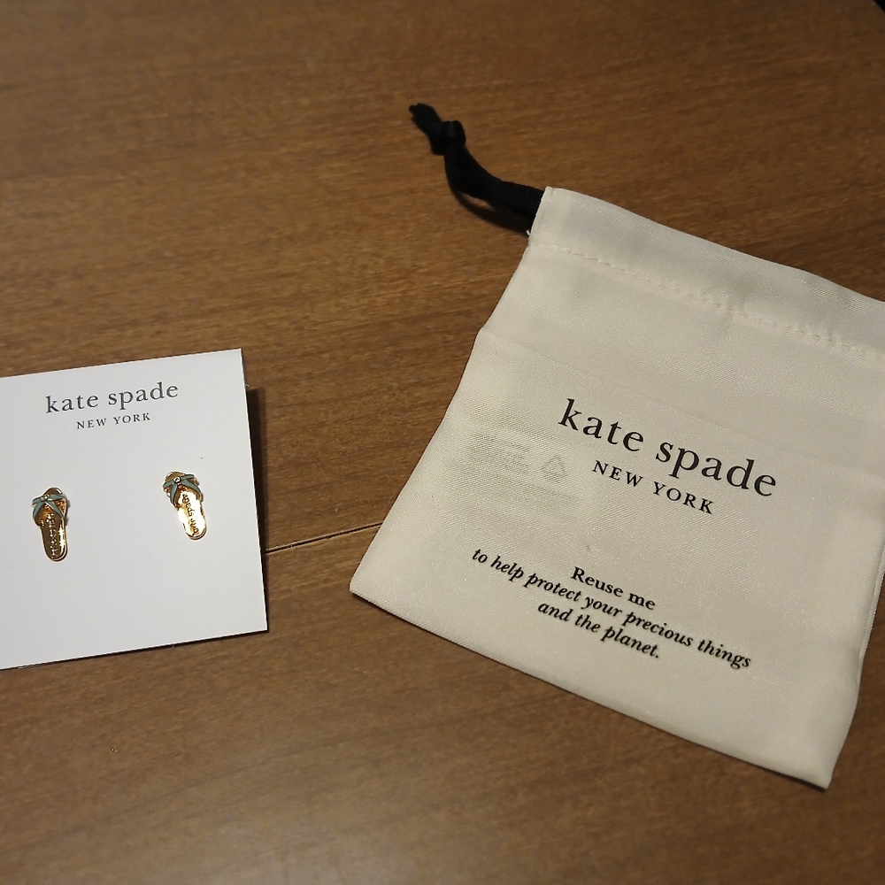 Kate Spade Gold and Green Flip-Flop Earrings - Picture 2 of 4